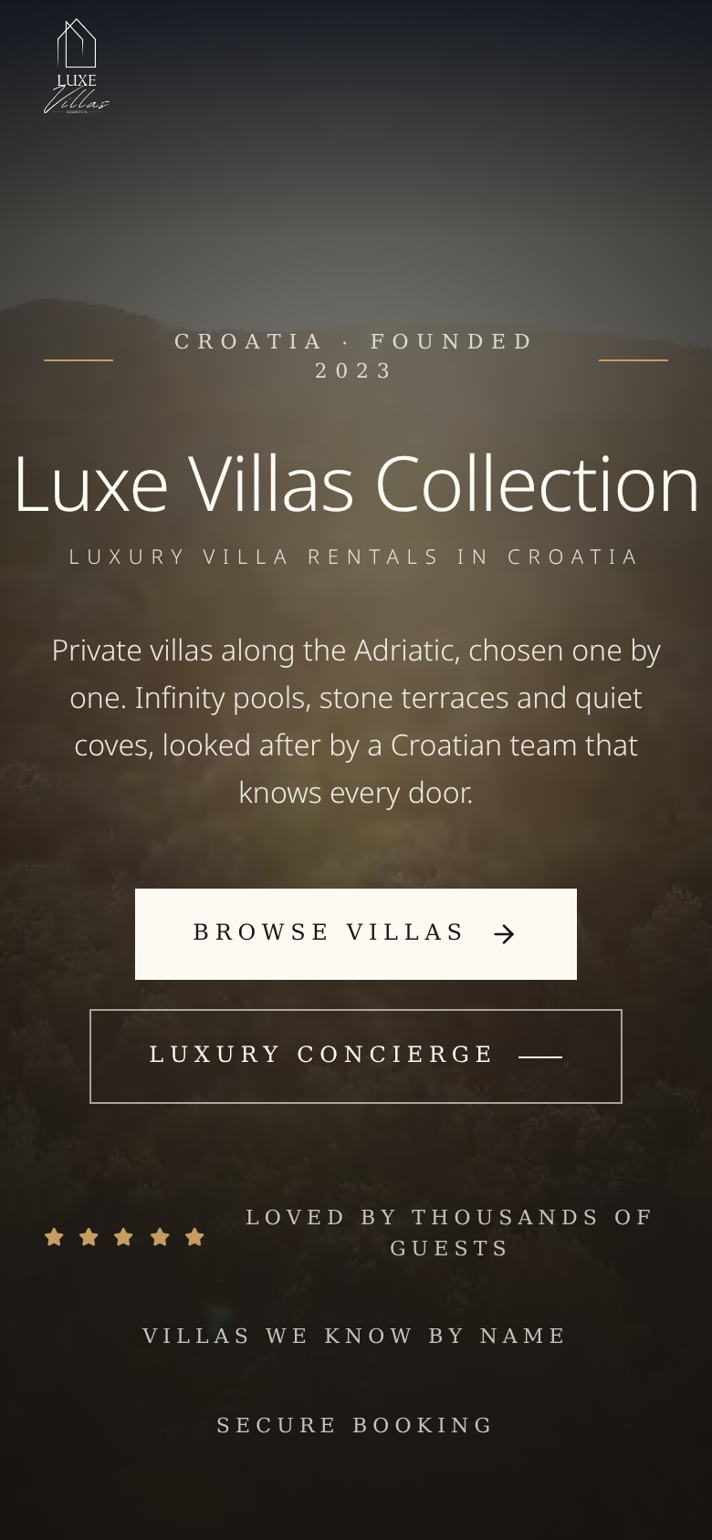 Croatia Travel Guide: mobilna verzija hero ekrana